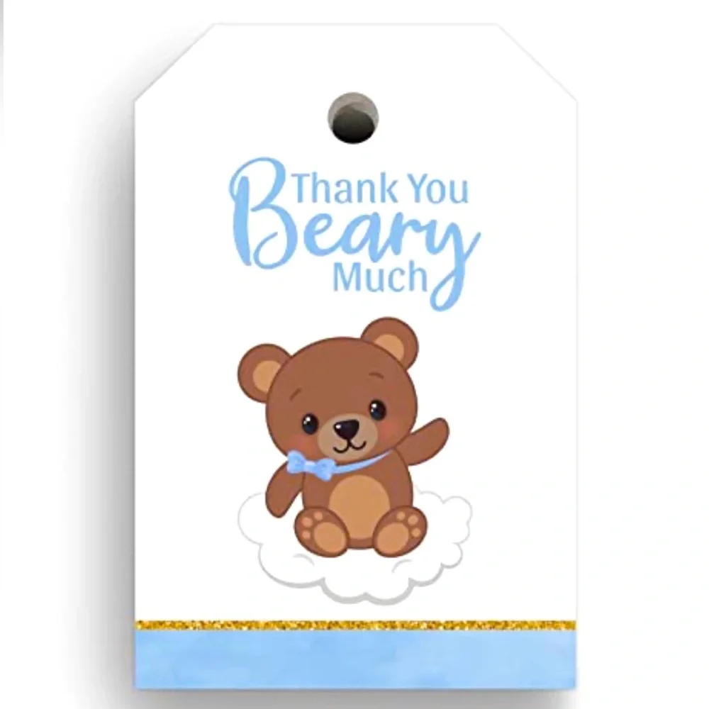 Blue Baby Shower “Thank You Beary Much” Favor Tags, 30 pcs
